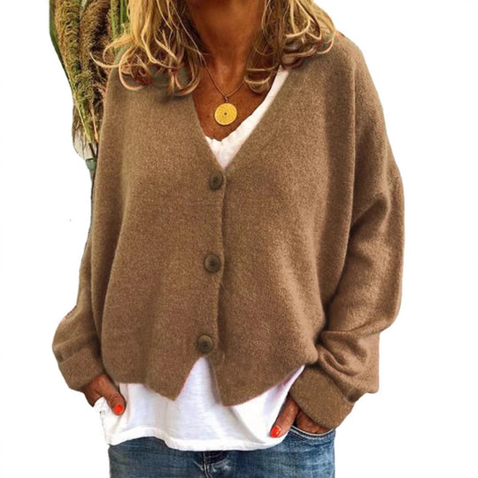Damen kuschelige Strickjacke mit Knöpfen und modernem Schnitt EB