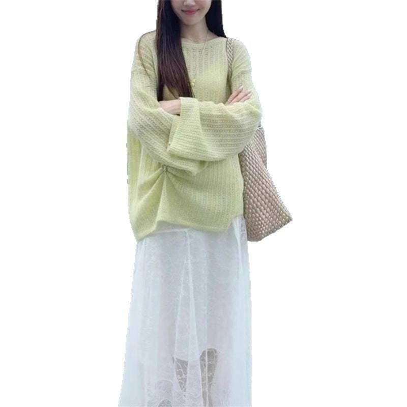 Damen Grobstrickpullover mit weitem Schnitt und modischen Ballonärmeln EB