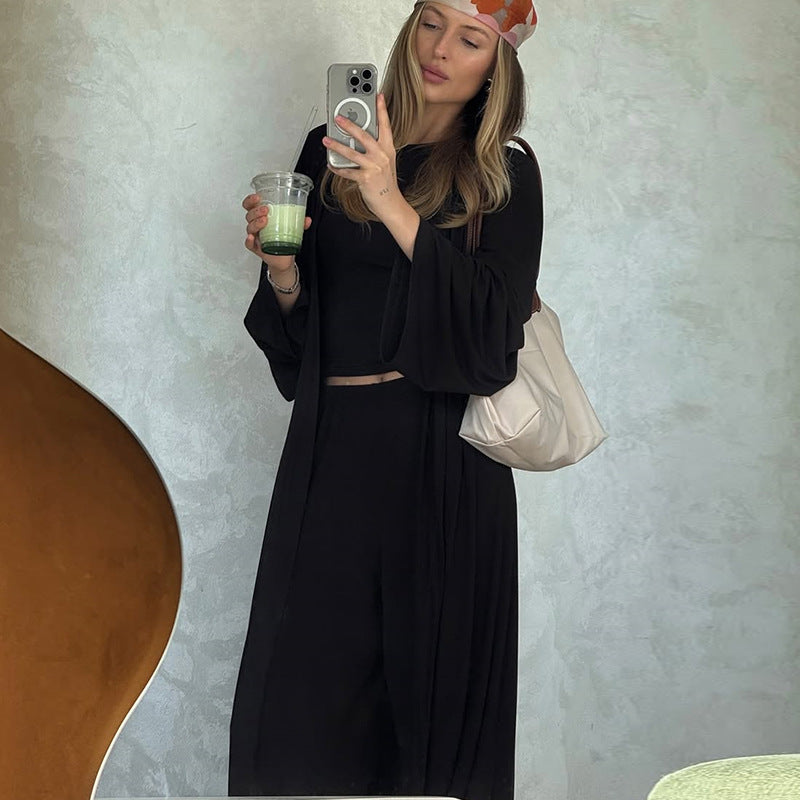 Damen gemütliches Loungewear-Set mit weitem Cardigan und Cropped Top EB