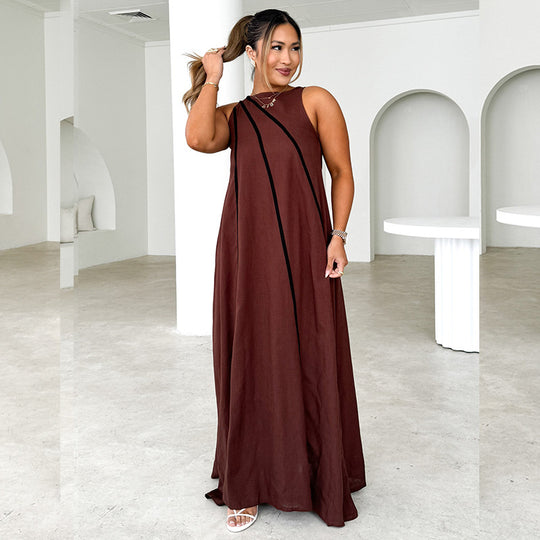 Damen Maxikleid mit asymmetrischem Design und edlen Kontrastnähten EB