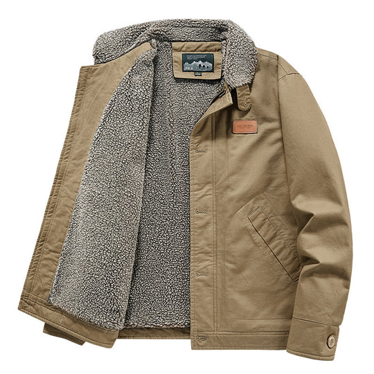 Herren Canvas-Jacke mit durchgehendem Sherpa-Innenfutter und Hemdkragen EB
