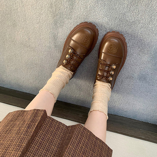 Damen komfortable Schnürschuhe aus hochwertigem Kunstleder mit eleganter Schnallenverzierung EB