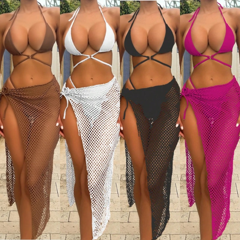 Damen Bikini-Set mit transparentem Netzrock und Triangel-Oberteil EB