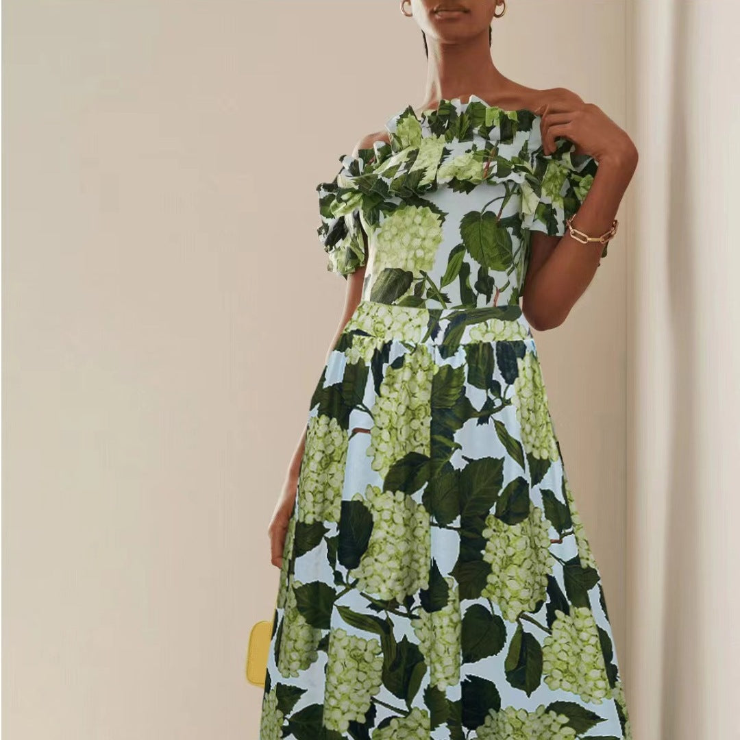 Damen Einteiler Badeanzug mit voluminösen Rüschendetails und floralem Design EB