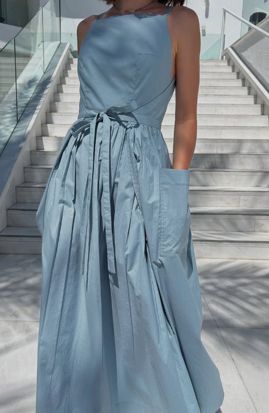 Damen Maxi-Kleid mit schwingendem Rock und praktischen Seitentaschen EB