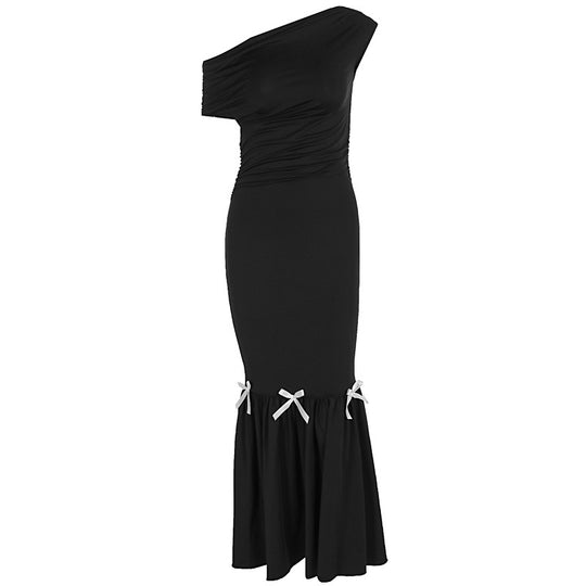Damen Elegantes Maxikleid mit asymmetrischem One-Shoulder Design und verspielten Rüschendetails EB