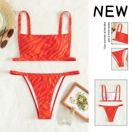 Damen Bikini-Set mit verstellbaren Trägern und animalischem Muster EB