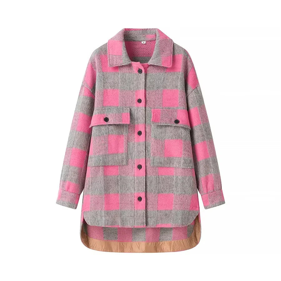 Damen Trendige Karojacke mit bequemen Knopfleisten und praktischen Taschen EB