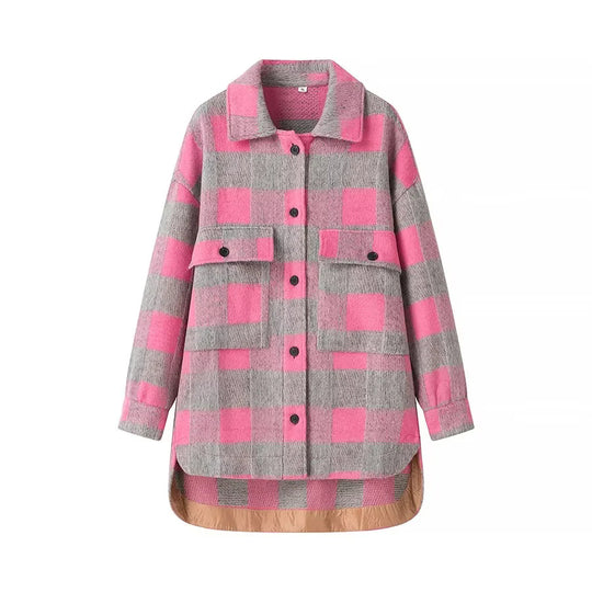 Damen Trendige Karojacke mit bequemen Knopfleisten und praktischen Taschen EB