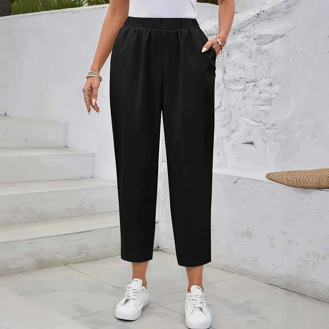 Damen Schnittige Chino-Hose mit elastischem Bund und dekorativen Knopfdetails EB