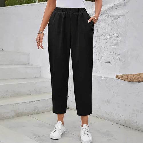 Damen Schnittige Chino-Hose mit elastischem Bund und dekorativen Knopfdetails EB