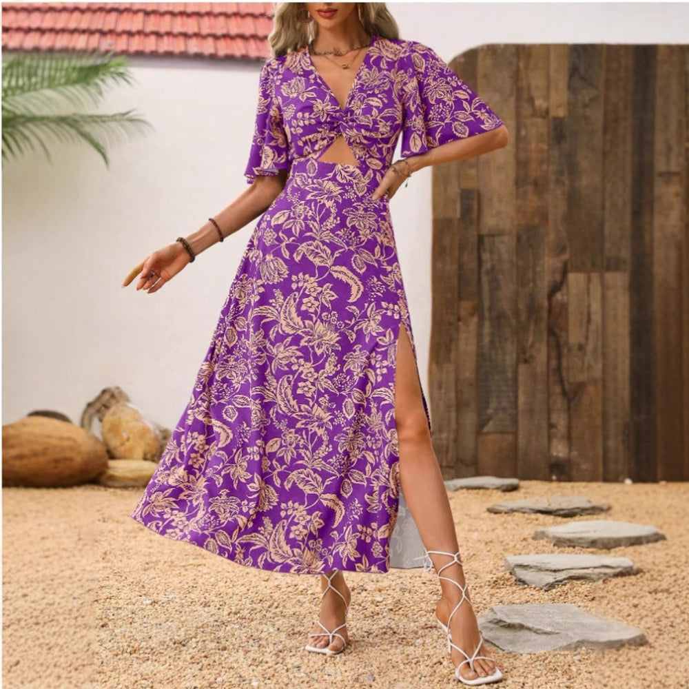 Damen Maxikleid mit floralem Cut-Out und seitlichem Schlitz EB