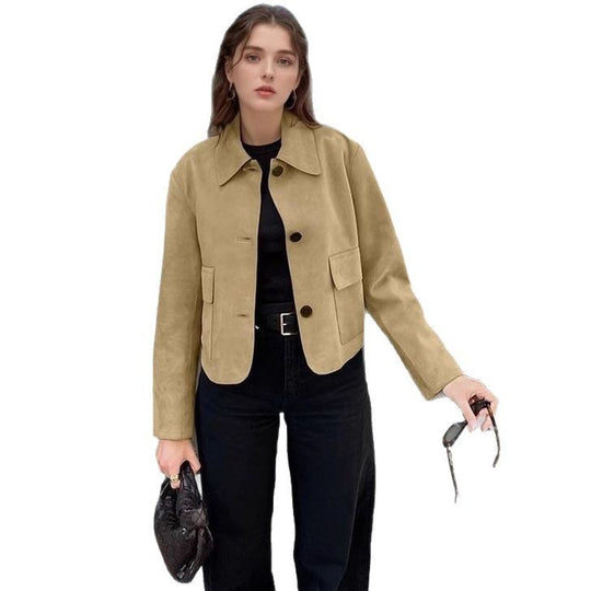 Damen Elegante Wildlederjacke mit praktischen Taschen und modernem Schnitt EB