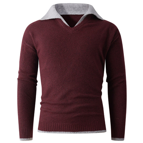 Herren eleganter V-Ausschnitt Pullover mit kontrastierendem Kragen EB