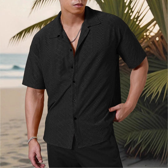 Herren Kurzarmhemd mit strukturiertem Design und atmungsaktivem Material EB