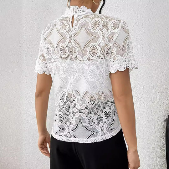Damen Spitzentop mit Stehkragen und romantischen Details EB