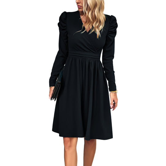 Damen nan Wickel-Midikleid mit Puffärmeln, betonter Taillenpasse und weit schwingendem Rock EB