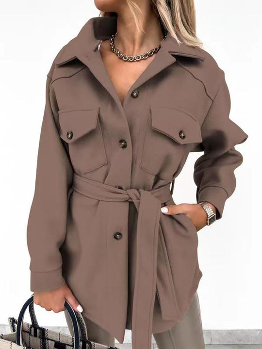 Damen Utility-Jacke mit modischem Gürtel und praktischen Taschen EB