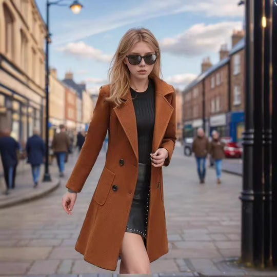 Damen modischer oversize Wolltrenchcoat mit doppelter Knopfleiste EB