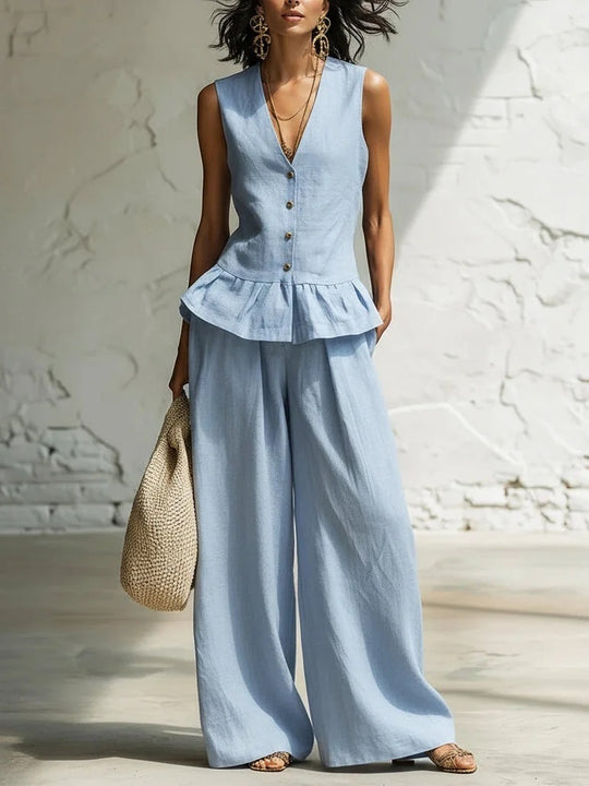 Damen lässiger Jumpsuit mit peplum Schnitt und Knopfdetails EB