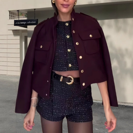 Damen modische Jacke mit praktischen Taschen und Druckknopfverschluss EB