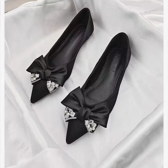 Damen elegante Ballerinas mit funkelndem Schleifendekor EB