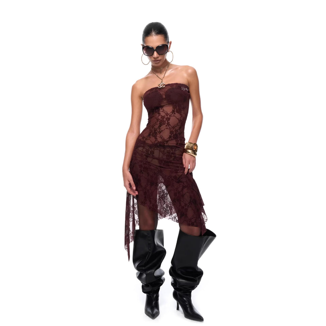 Damen Elegant geschnittenes Spitzenkleid EB