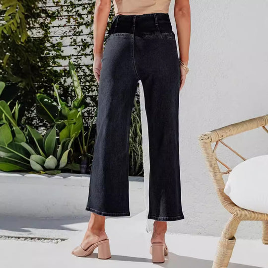 Damen Weite Jeanshose mit hohem Bund EB