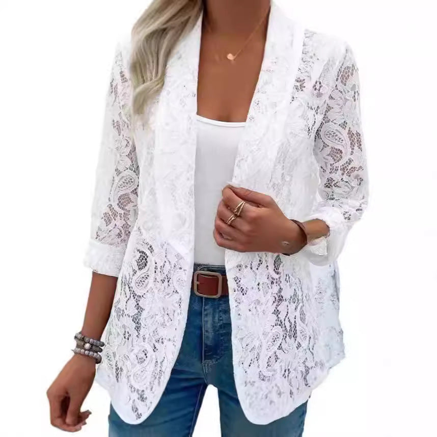 Damen elegante Spitzenjacke mit lässigem Schnitt EB