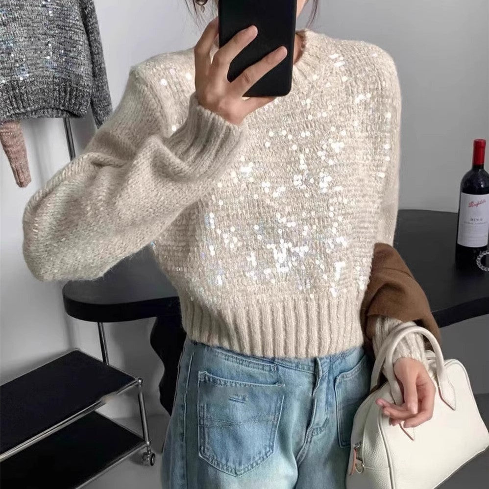 Damen Glitzernder Strickpullover mit Struktur und weitem Schnitt EB