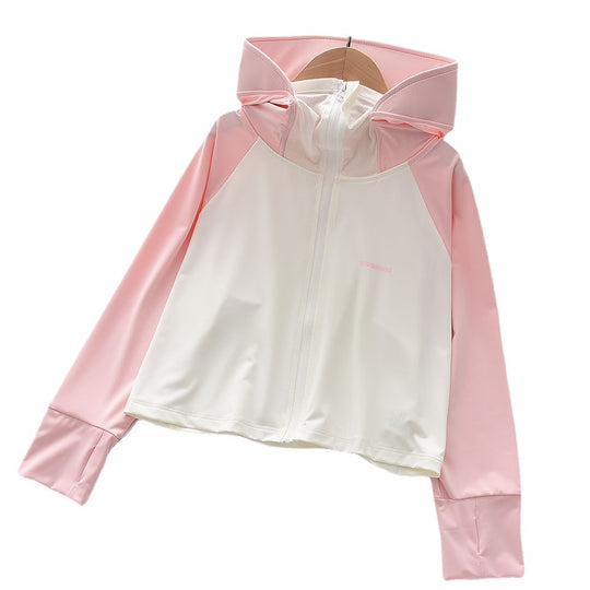 Mädchens nan leichte sonnenschutz Zip-Up Hoodie Schwimm Rash Guard mit Daumenlöchern EB