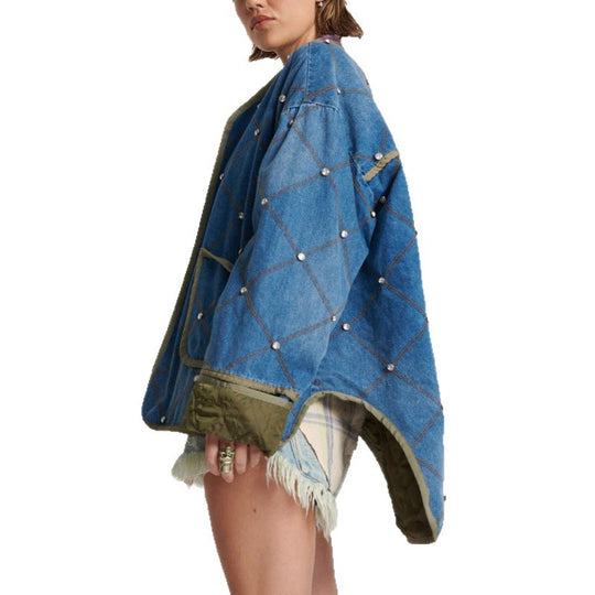 Damen modische denim Jacke mit Diamantsteppung EB