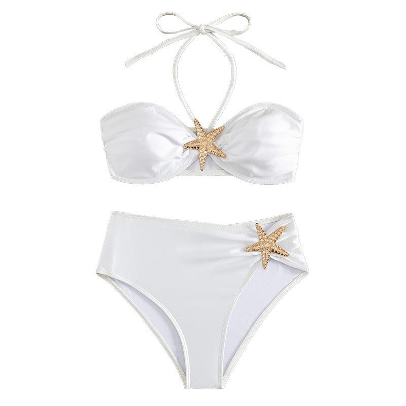 Damen Hochtaillierter Bikini mit eleganten Muschelverzierungen EB