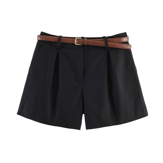 Damen High-Waist Shorts mit elegantem Faltenwurf und schmalem Gürtel EB