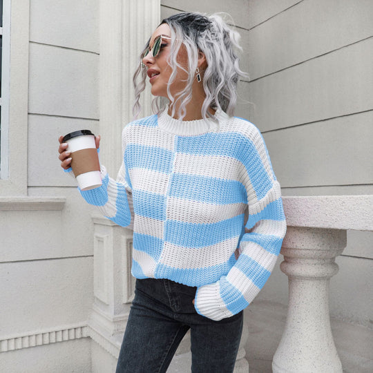 Damen Lässiger Streifenpullover mit weichem Material und lässigem Schnitt EB