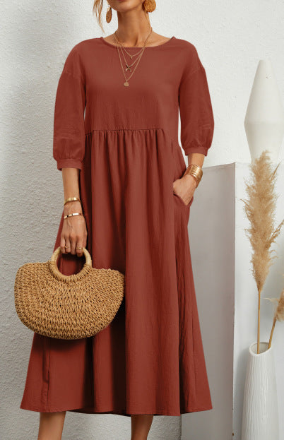 Damen Freizeitmaxikleid mit luftigen Ärmeln und seitlichen Taschen EB