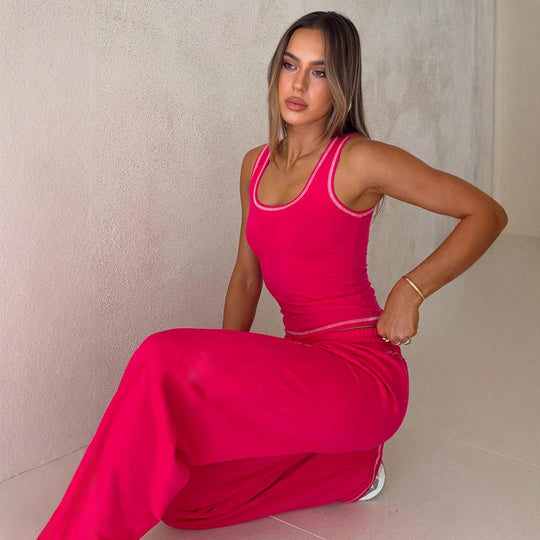 Damen lässiges Crop-Top und weite High-Waist Lounge-Jogginghose Set Eichborn Berlin