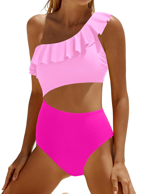 Damen Eleganter Einseitiger Badeanzug mit Volant EB