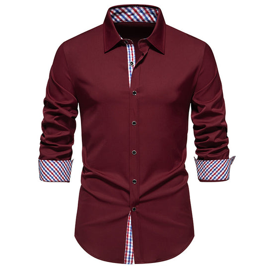 Herren elegantes Langarmhemd mit modernen Karodetails EB