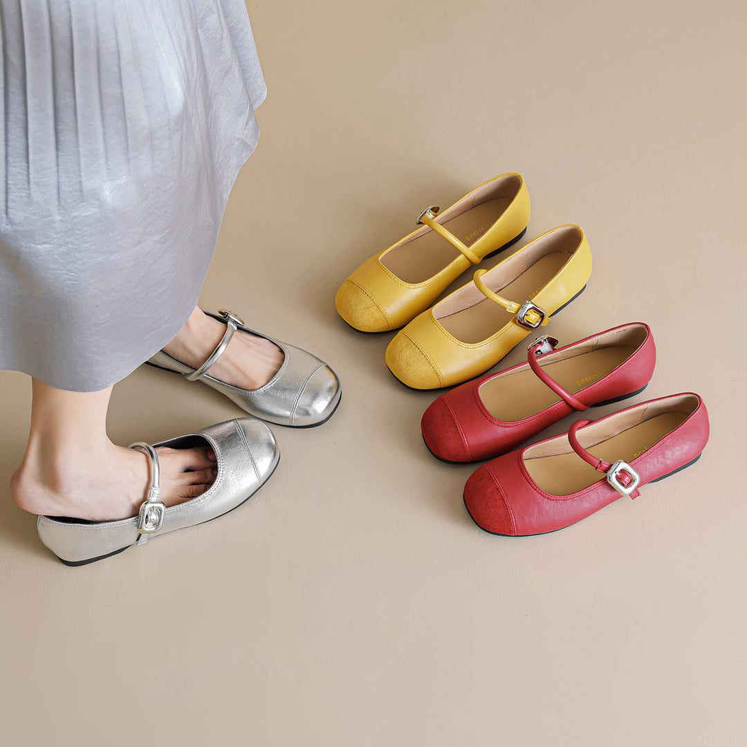 Damen Ballerinas mit modischer Schnallenapplikation und glänzendem Obermaterial EB