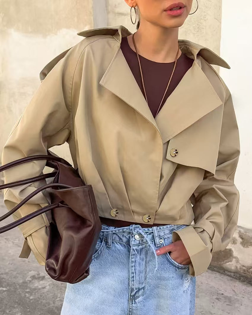 Damen Trendige Cropped Trenchjacke mit innovativen Ärmeln EB