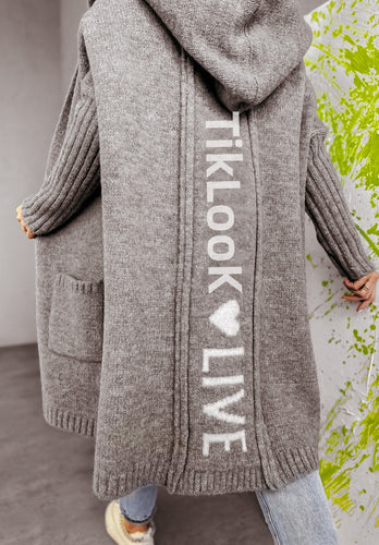 Damen Strickjacke mit Kapuze und innovativem Schriftzug EB