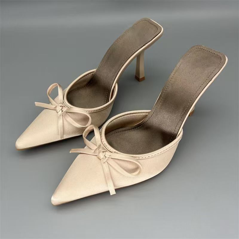 Damen elegant spitze Mules mit Schleifenverzierung EB
