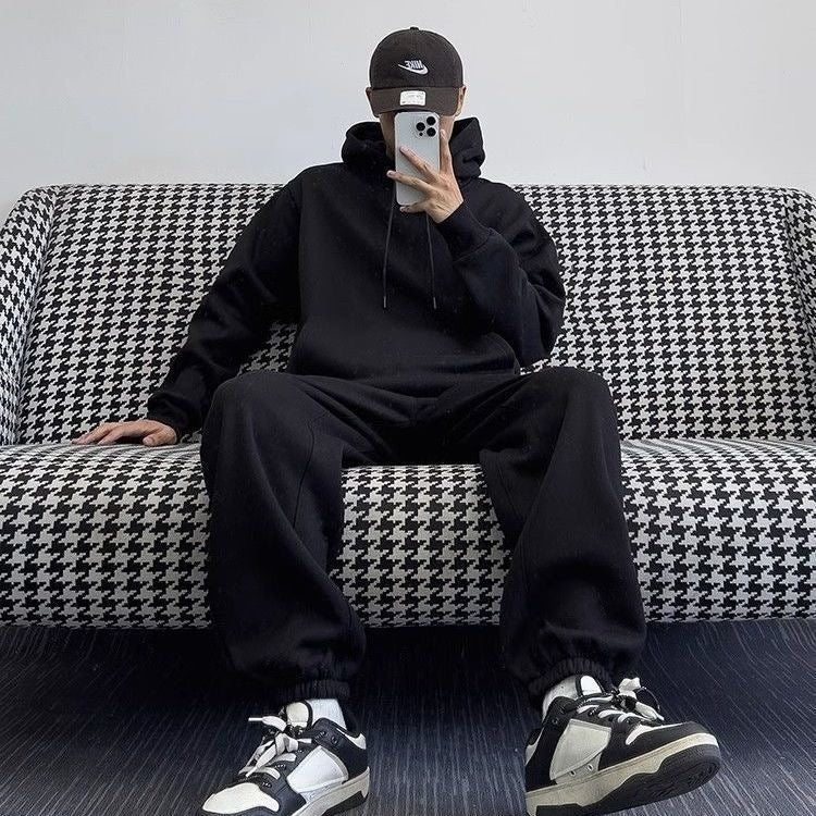 Unisex Oversize-Kapuzenpullover mit Kängurutasche und weiter Jogginghose aus French Terry EB
