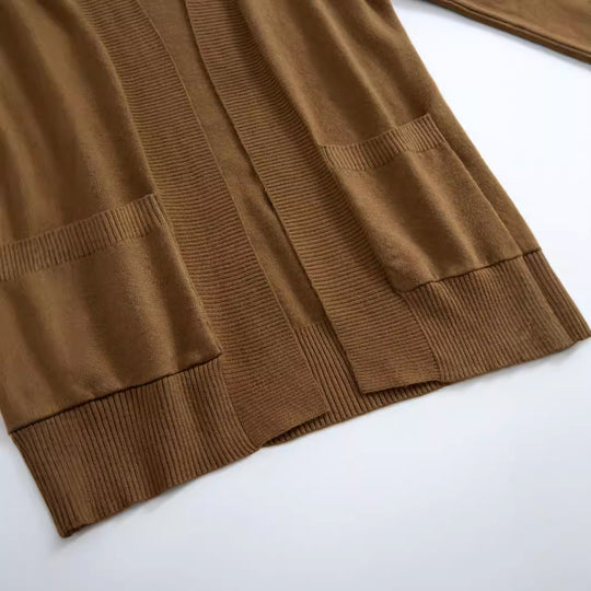 Damen gemütlicher Strickcardigan mit praktischen Taschen und offenem Schnitt EB