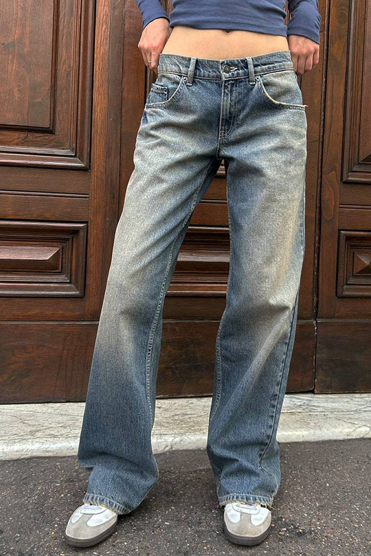 Damen nan weites Denim Hosenmodell mit tiefem Bund und weitem Schlag EB