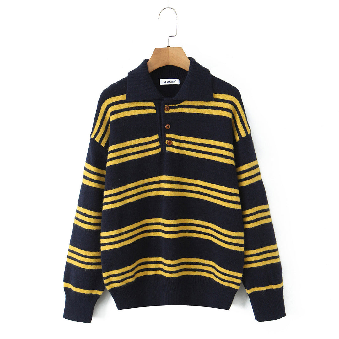 Damen gestreifter Poloshirt-Strickpullover EB