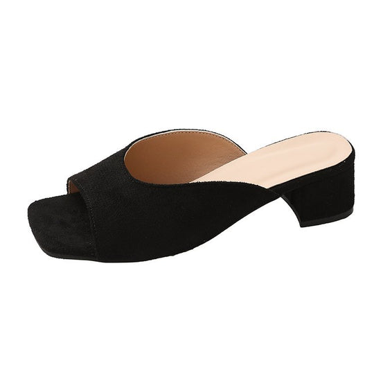 Damen elegante Mules mit offenem Zehenbereich und niedrigem Blockabsatz EB