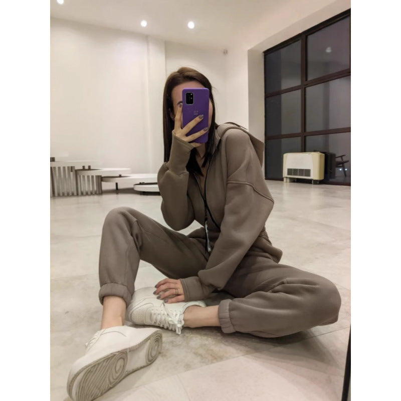Damen Sportlicher Zip-Up Hoodie Set EB