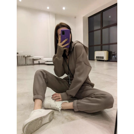 Damen Sportlicher Zip-Up Hoodie Set EB